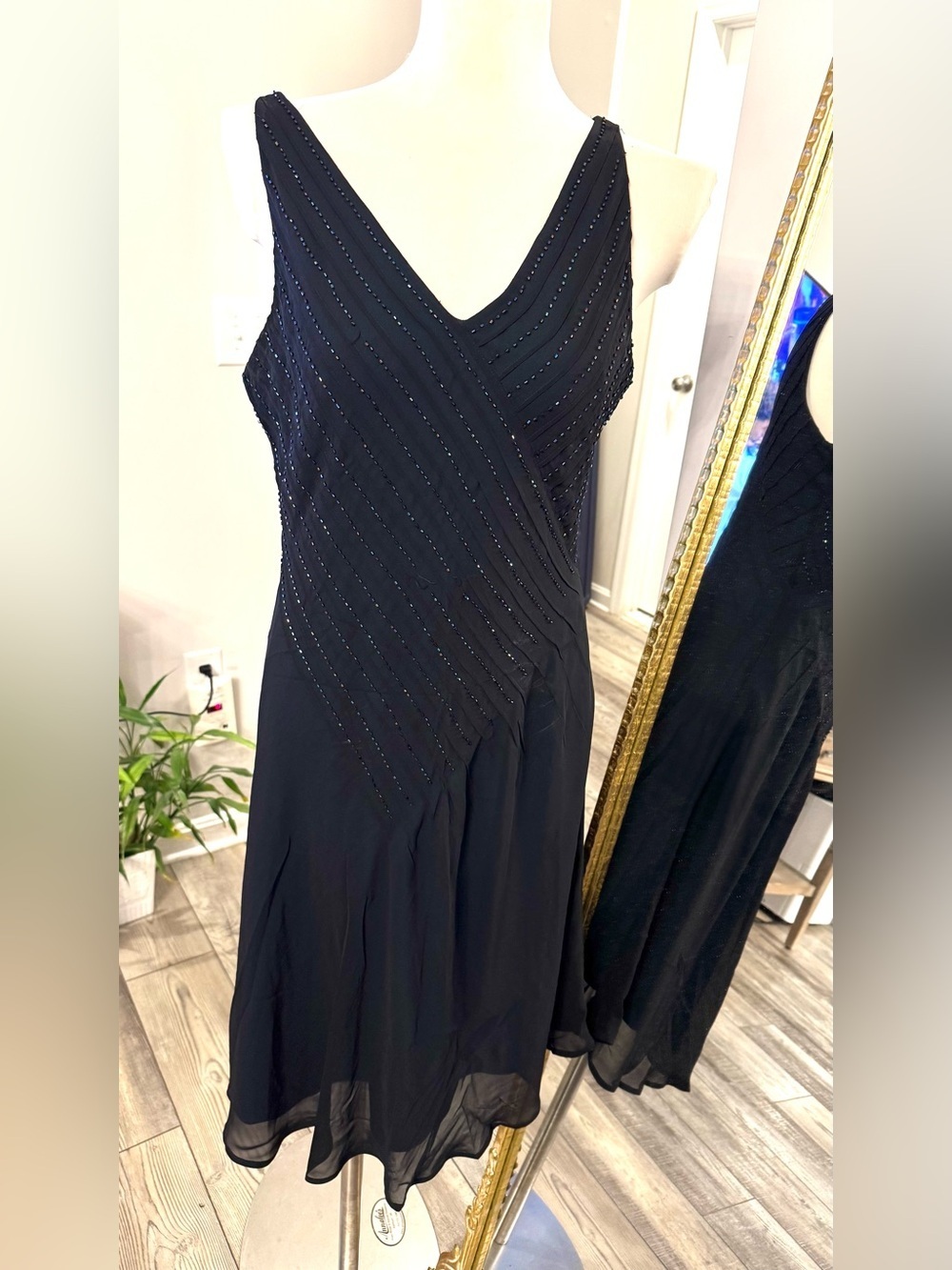 Positive Attitude Black Beaded V-Neck Cocktail Dress..